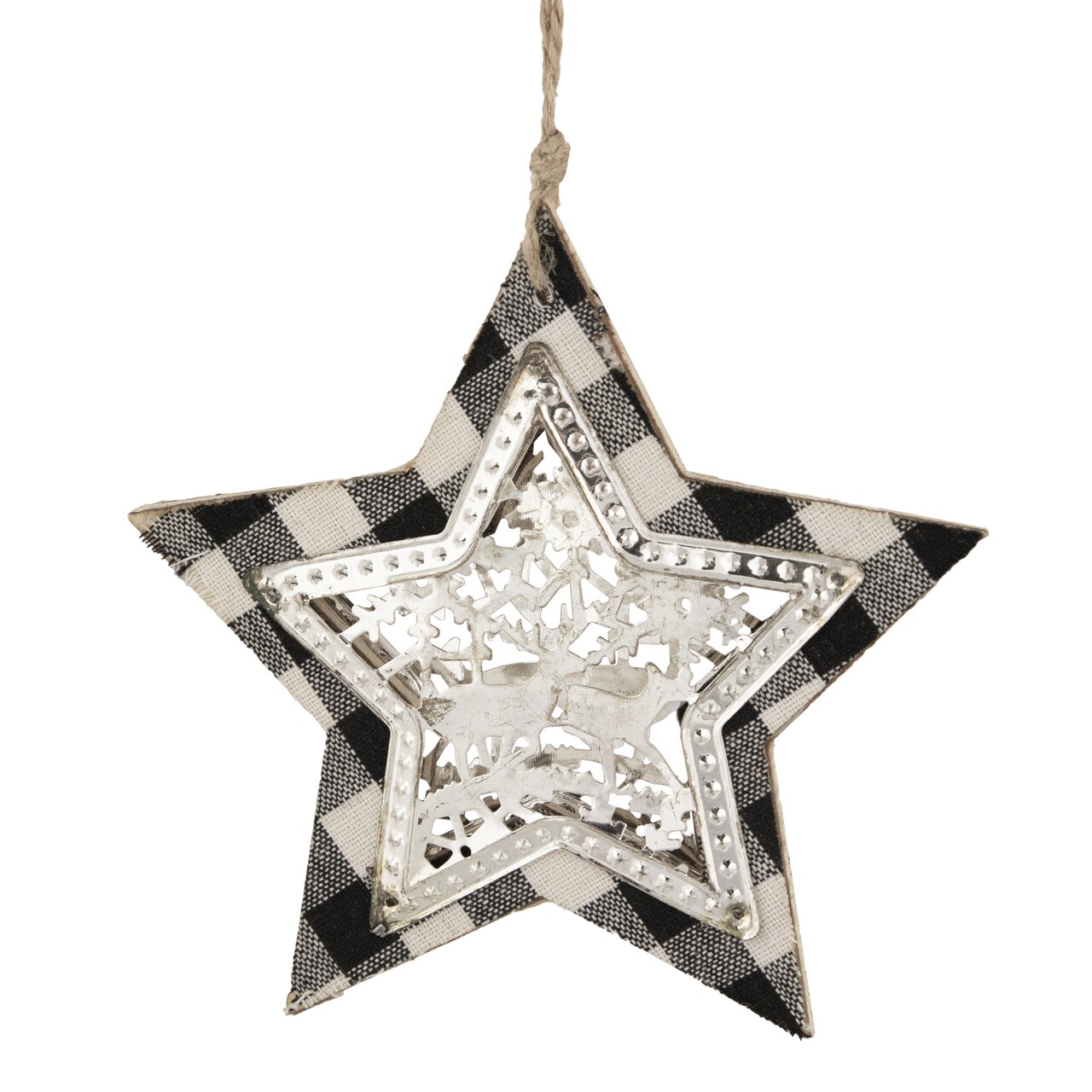 Northlight Buffalo Plaid Star with Reindeer Christmas Ornament - 5" - Black and White